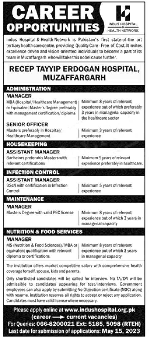 Indus Hospital and Health Network Jobs 2023 | www.indushospital.org.pk