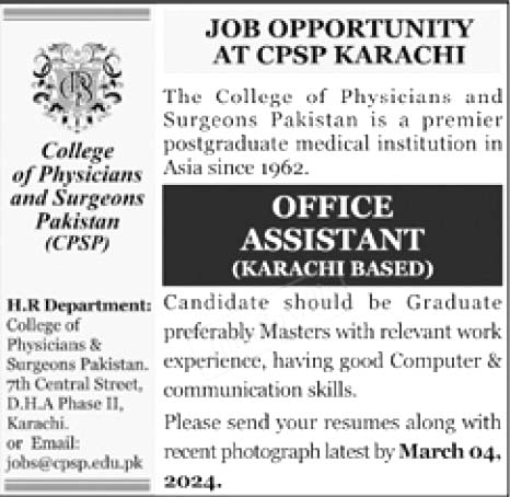 College of Physicians and Surgeons Pakistan CPSP Jobs 2024