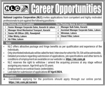 National Logistics Cell NLC Jobs 2024