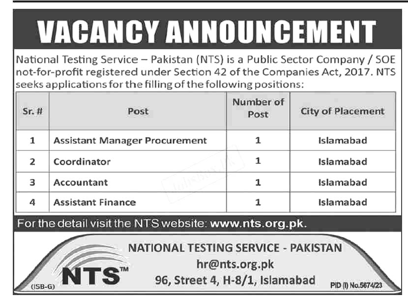 NTS Jobs 2024 National Testing Services of Pakistan | www.nts.org.pk