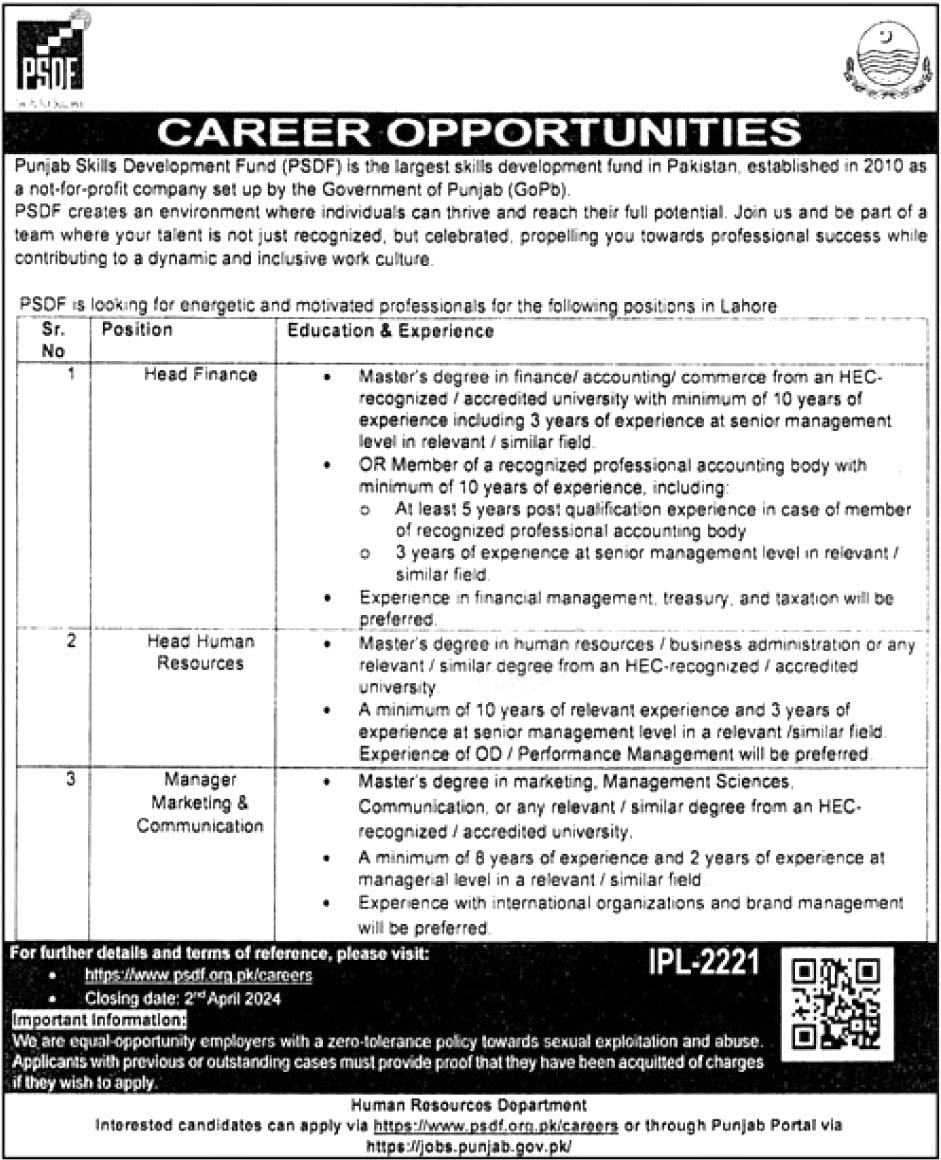 Punjab Skills Development Fund PSDF Jobs 2024 | www.psdf.org.pk Online Form