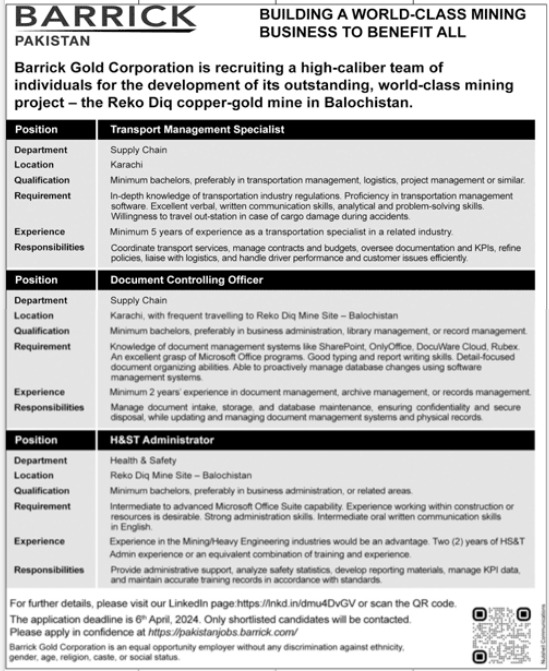 Barrick Gold Corporation Jobs 2024