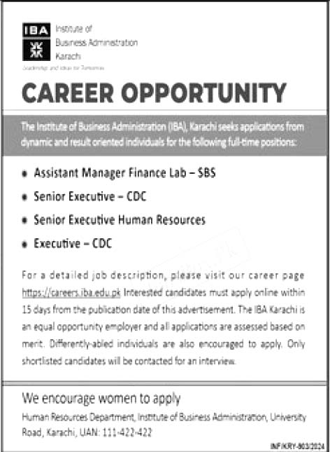 IBA Karachi Jobs 2024 | Institute of Business Administration Online Form