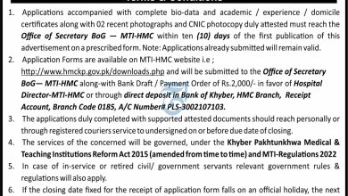 Job Vacancy At Hayatabad Medical Complex HMC