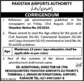 Situations Vacant At Pakistan Airports Authority PAA