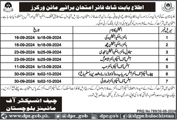 Mine Worker Test Schedule At Inspectorate Of Mines