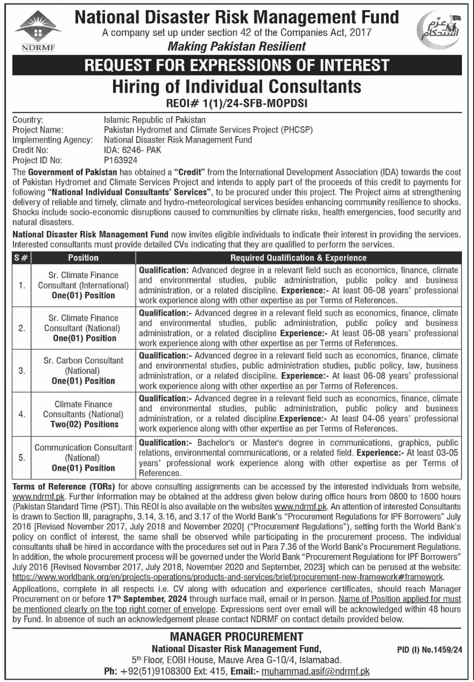 Consultant Jobs At National Disaster Risk Management Fund