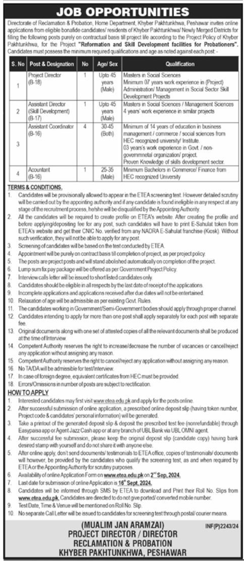 Job Vacancies At Home Department KPK