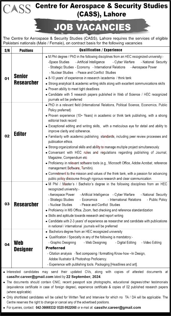 Jobs Available At Centre For Aerospace & Security Studies