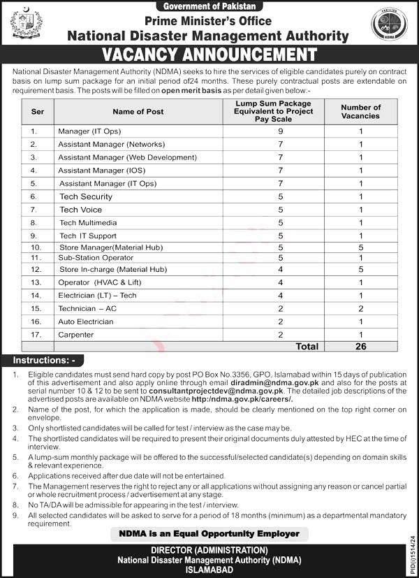 Job Openings At National Disaster Management Authority