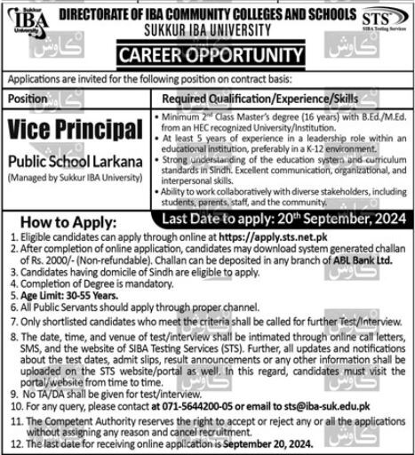 Situation Vacant At Public School Larkana