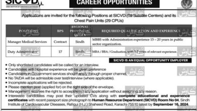 Job Positions At Sindh Institute Of Cardiovascular Diseases