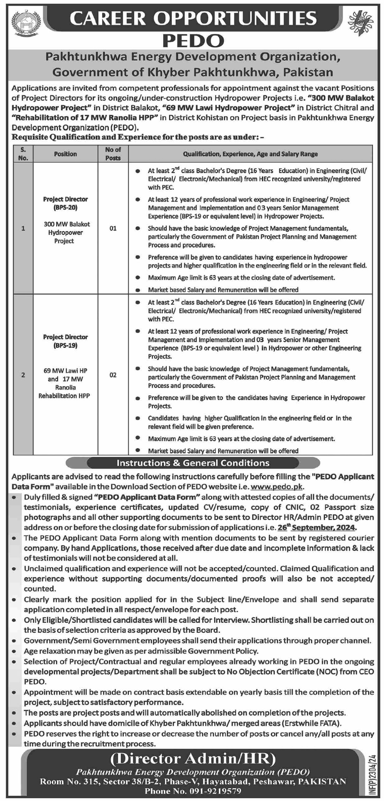 Pakhtunkhwa Energy Development Organization PEDO Jobs 2024