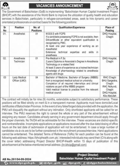 Balochistan Human Capital Investmnet Project Jobs 2024