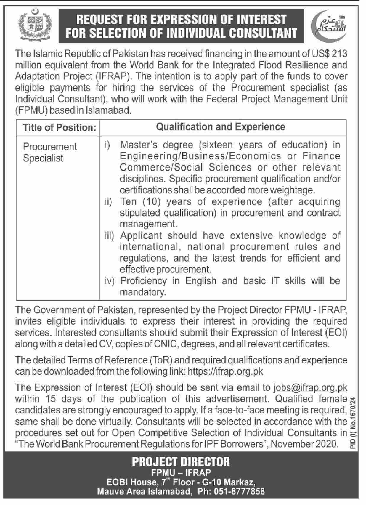 Vacancy Available At Federal Project Management Unit