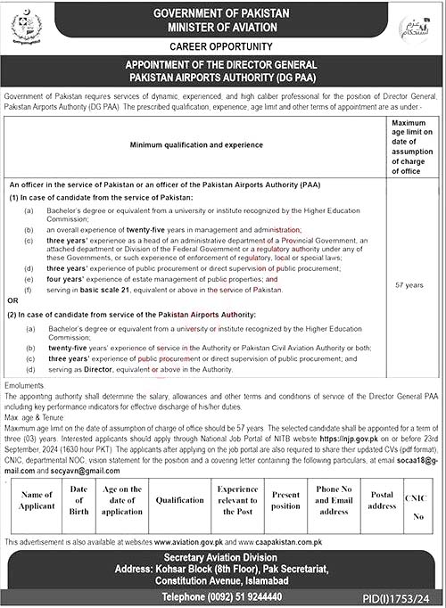 Job Position At Ministry Of Aviation