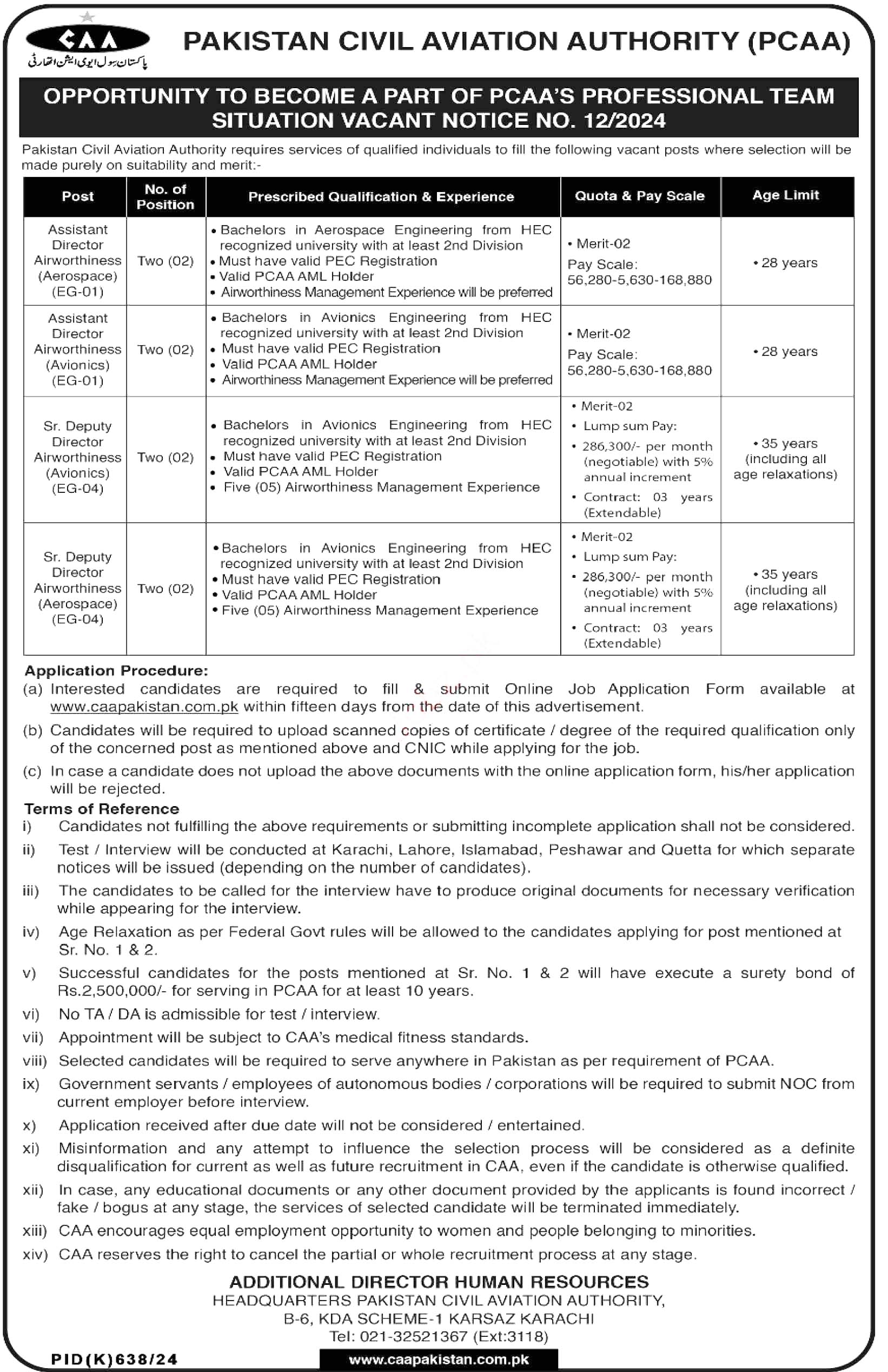 Civil Aviation Authority | CAA Jobs 2024 Application Form www.caapakistan.com.pk