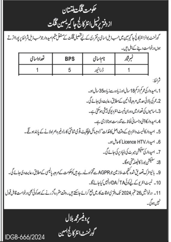 Driver Job At Govt Boys Inter College