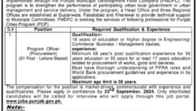 Job Vacancy At Punjab Municipal Development Fund Company