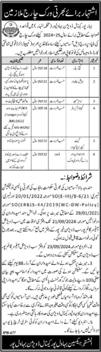 Vacant Positions At Canal Division Bahawalpur