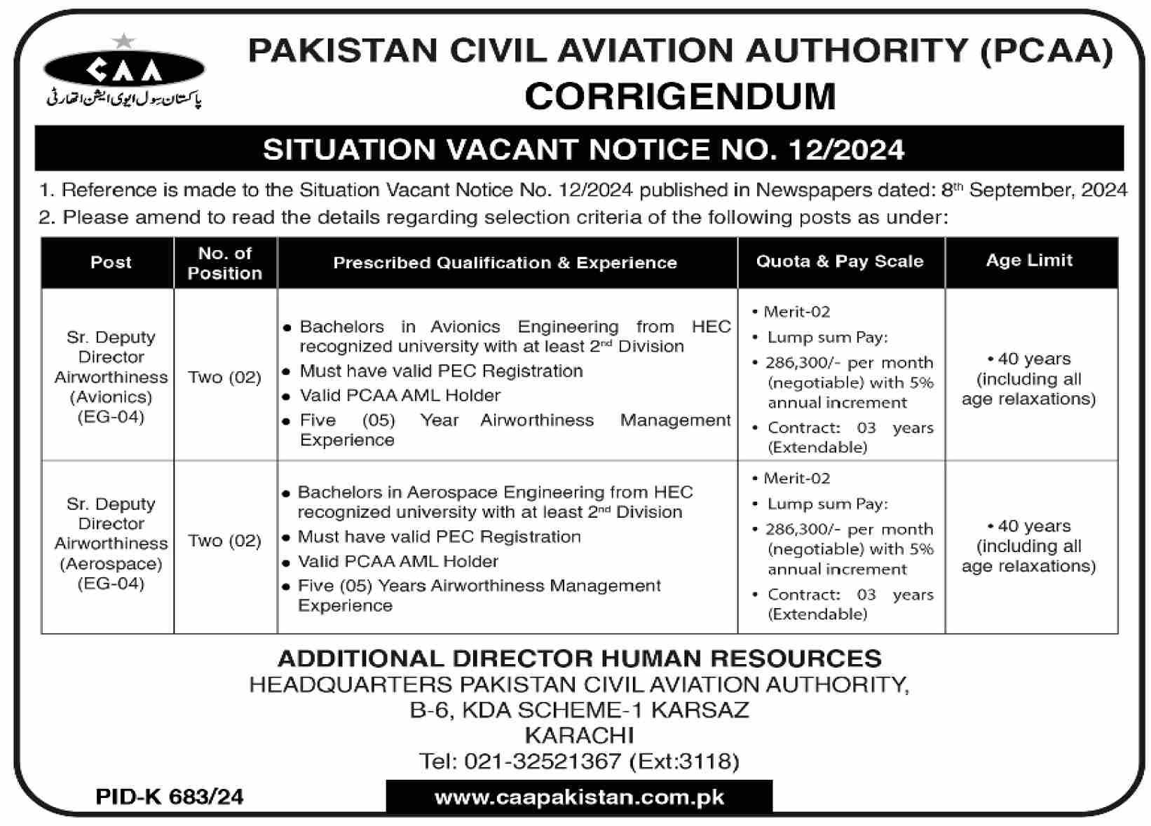 Job Positions At Pakistan Civil Aviation Authority CAA