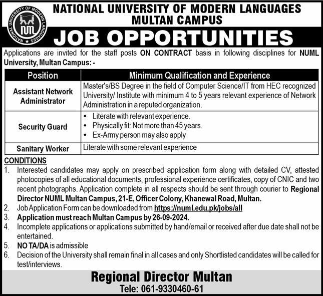 Latest National University Of Modern Languages Multan Jobs