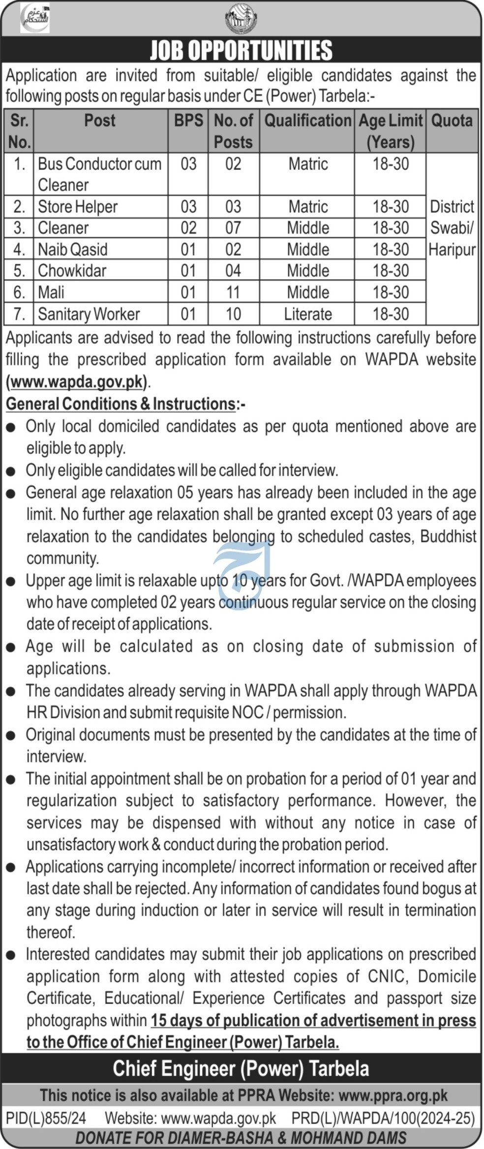 Situations Vacant At Water And Power Development Authority